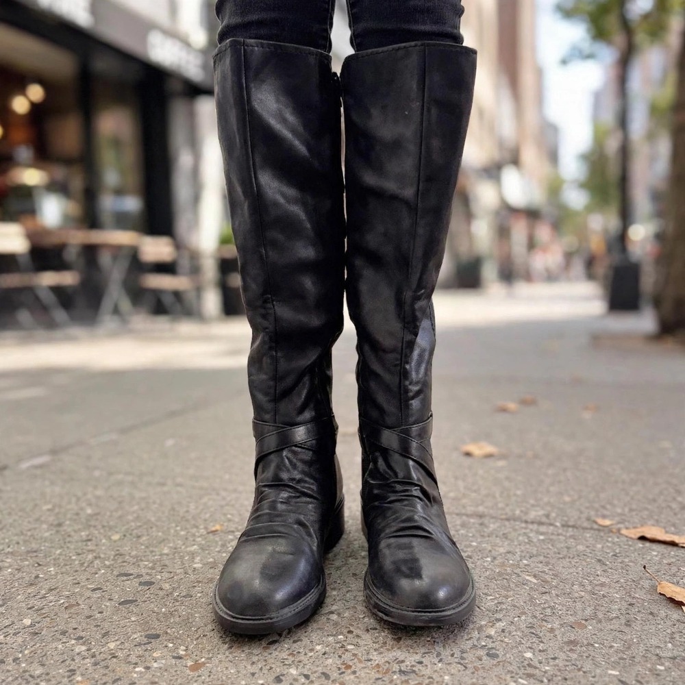 Baretraps Chara Black Leatherette Tall Riding Boots Women's Size 11